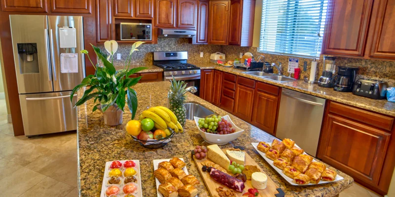 Kitchen with a center island.