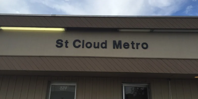 Entrance with signage on a the building.