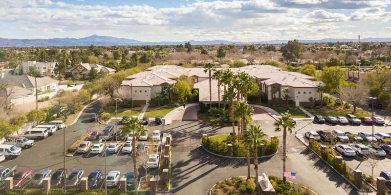  Aerial view of the rehab facility with parking and landscaping