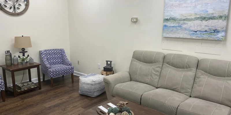 Comfortable sitting area with a plush couch and decorative elements