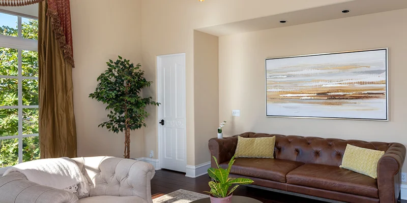 Lounge with seating and a table.