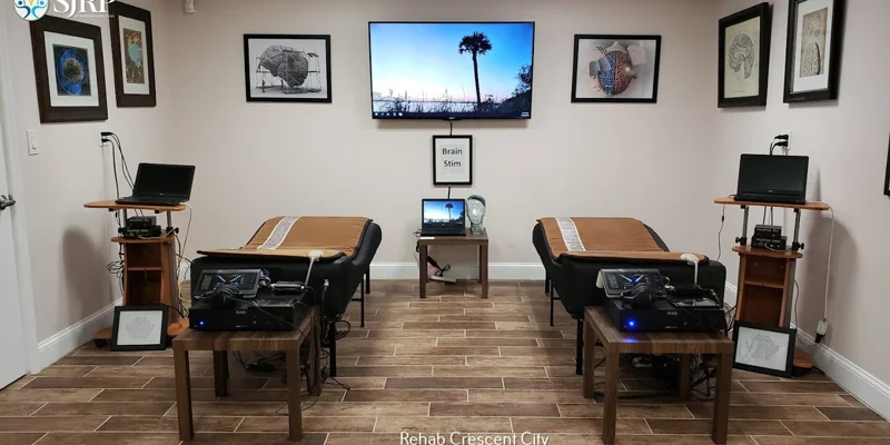 Brain stimulation therapy room with chairs.