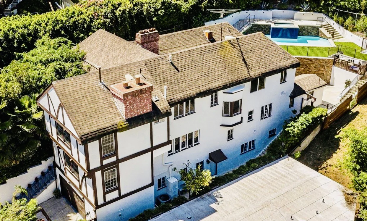 Aerial view of facility with private backyard pool.