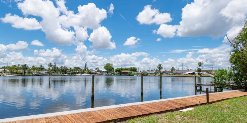 Wooden dock stretching along the lakeside