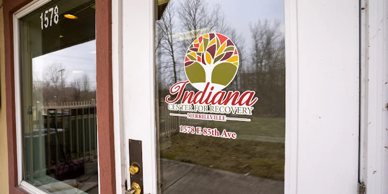 Glass door with the Indiana Center for Recovery logo.