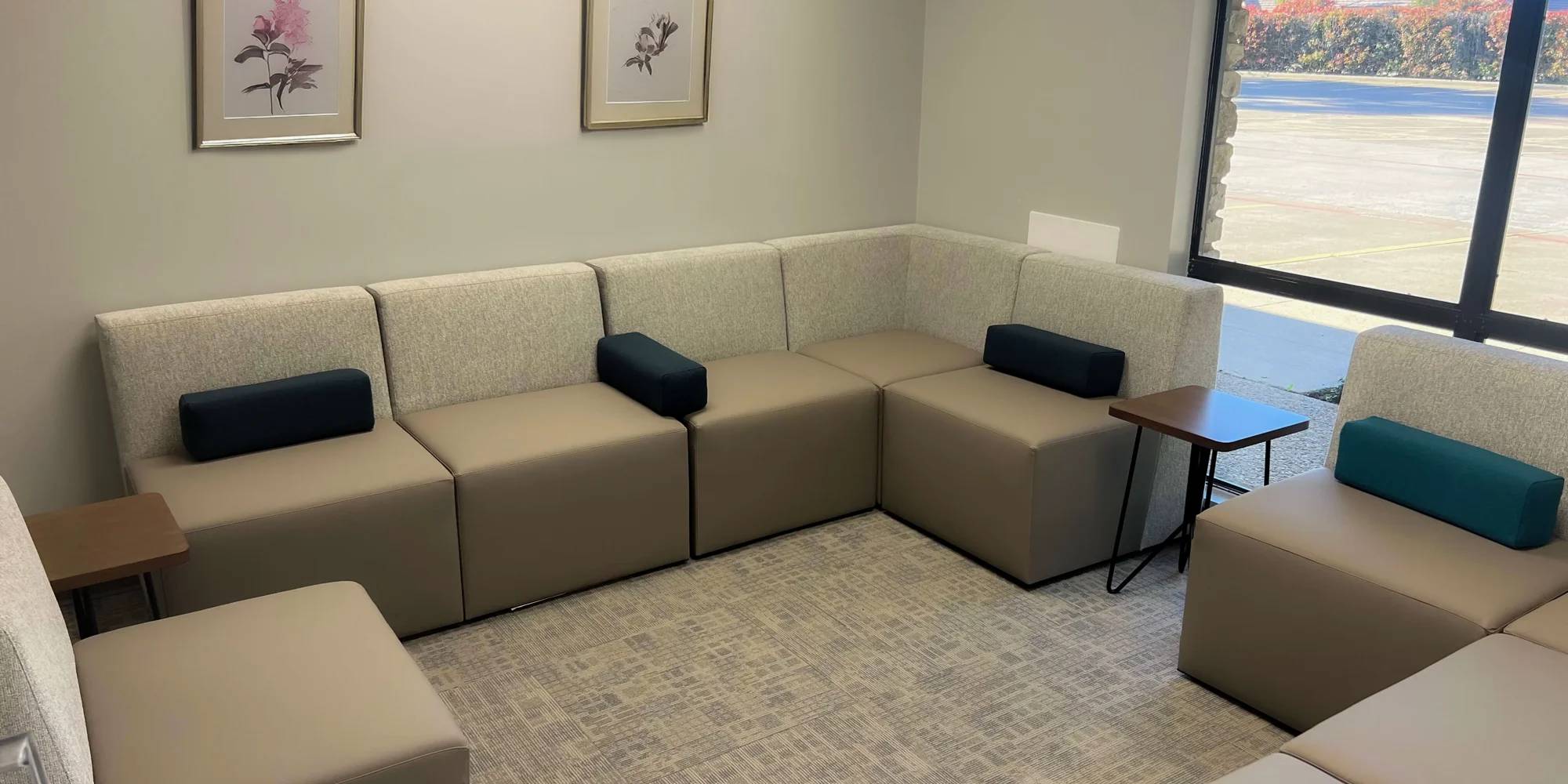 Modern group therapy room with comfortable seating
