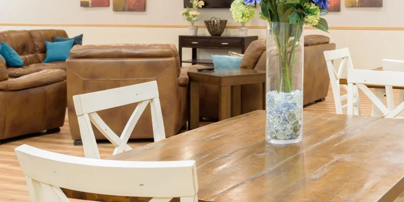Comfortable seating area in the rehab center's common room.
