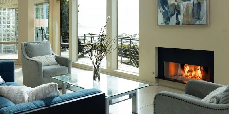 Living area with a fireplace and seating.