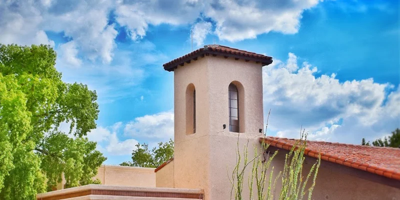 Facility driveway with a bell tower.