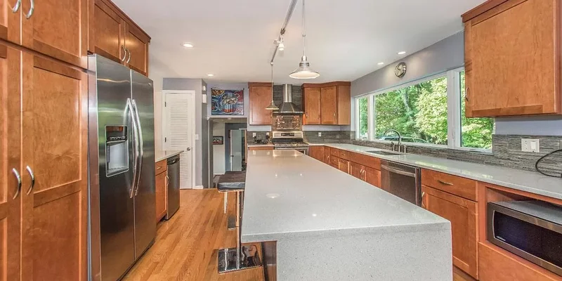 Modern kitchen with large island.
