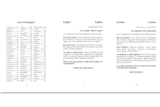 image of the vegan passport explaining veganism in english and catalan