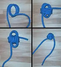 1. Three wraps one direction 2. Three wraps around first three wraps 3. Three wraps around second three wraps inside first three wraps 4. Tighten