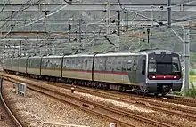 Light-rail train on a straightaway