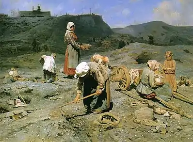 The Poor, Picking up Pieces of Coal; by Nikolay Kasatkin; 1894; oil on canvas; 80 x 107&nbsp;cm; Russian Museum (Saint Petersburg, Russia)