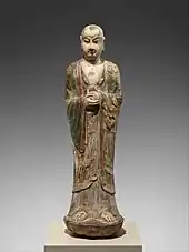 Statue of a monk; 8th century; limestone with pigment; limestone with pigment; height (including the stone dowel): 175.3&nbsp;cm; Metropolitan Museum of Art