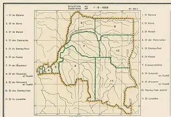 Districts of the Congo Free State in 1888. Lualaba in the southeast