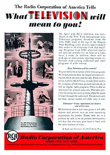 Image 34Ad for the beginning of experimental television broadcasting in New York City by RCA in 1939 (from History of television)