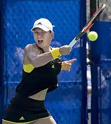 Halep hitting a forehand