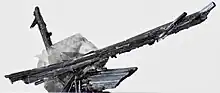 Antimonite crystals (longest crystal: 7&nbsp;cm) intergrown with calcite (length: 3&nbsp;cm) from Xikuangshan Mine