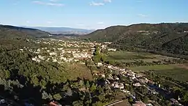 Areal view of Saint Laurent Du Pape from the west side of the village
