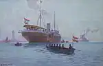 The Austrian mail steamer Pelikan moored at anchor, 1891