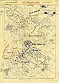 The situation at 7:00&nbsp;p.m. Red - the Austrian troops, Blue - the Hungarian troops.