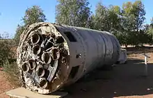 Battered remains of a rocket