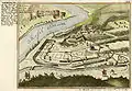 Trarbach&nbsp;– town and palace. Copper engraving by G. Bodenehr 1704.