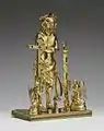 Gilded silver, silver, champlevé enamel, glass paste (imitation ruby).  Reliquary with the Man of Sorrows.  The Walters Art Museum