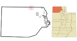 Location in Box Elder County and the state of Utah.
