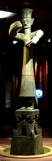 Lifesize figure; c. 1200–1000&nbsp;BC; bronze; height: 2.62&nbsp;m; Sanxingdui Museum (Guanghan, Sichuan, China)