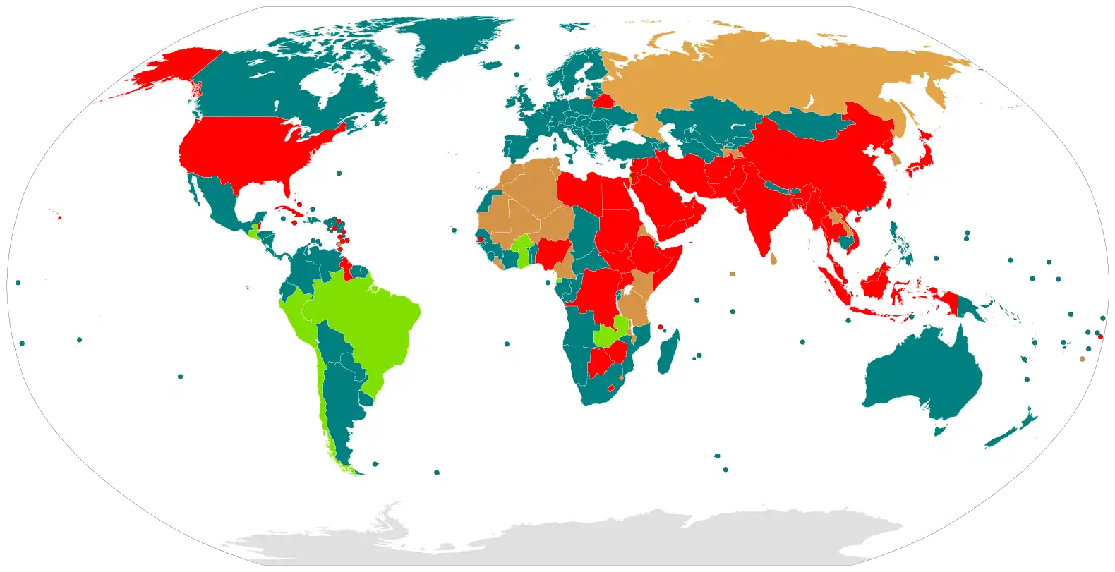 Abolitionist countries: 111 Abolitionist-in-law countries for all crimes except those committed under exceptional circumstances (such as crimes committed in wartime): 7 Abolitionist-in-practice countries (have not executed anyone during the past 10 years or more and are believed to have a policy or established practice of not carrying out executions): 24 Retentionist countries: 53