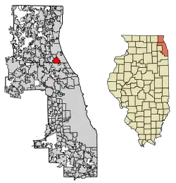 Location of Deerfield in Lake and Cook County, Illinois.