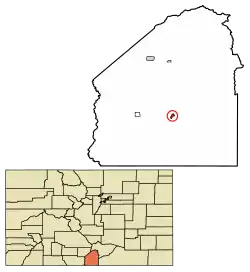 Location of San Luis in Costilla County, Colorado.