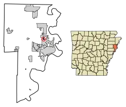 Location of Sunset in Crittenden County, Arkansas.
