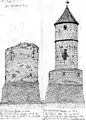The Stone Tower before and after remodelling.