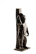 Bronze figurine of Attis, with typical attributes: Hare and shepherd's staff, 75-150&nbsp;CE, found in Tongeren, Belgium, Gallo-Roman Museum (Tongeren)
