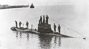 UB-3 was similar in appearance to her sister boat SM UB-4, pictured here in 1915.