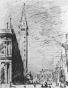 Sketch in pencil and ink of the Piazetta, Venice, Canaletto, c. 1730