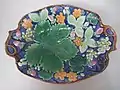 Gustafsberg Dessert service platter, coloured glazes, c. 1880, naturalistic theme, Sweden.