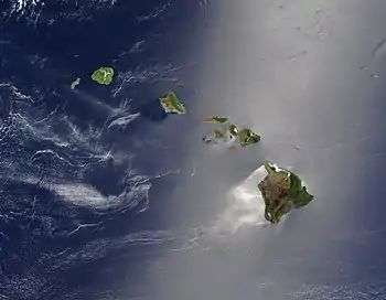 &nbsp;Satellite view of the Pacific Ocean and the main windward Hawaiian Islands