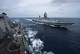 Kolkata alongside USS&nbsp;Sterett during Exercise Malabar 2020.