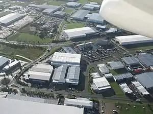 Aerial view of Richard Pearce Drive and George Bolt Memorial Drive in Airport Oaks