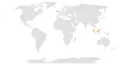 Map indicating locations of Ireland and Malaysia