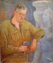 The Sculptor Fritz Behn&nbsp;[de] Working with a Hammer, ca. 1928.