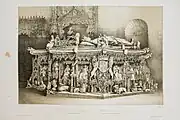 Sepulchers of John II of Castile and Isabella of Portugal in the Miraflores Charterhouse by Jenaro Pérez Villaamil and Charles Fichot in 1850.  Lithograph published in the work España artística y monumental.