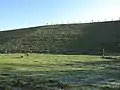 King George VI Reservoir with field used for sheep farming