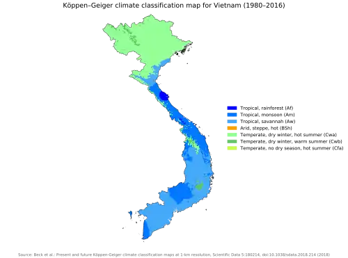 An image of the Köppen climate classification map of Vietnam