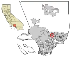 Location of East San Gabriel in Los Angeles County, California.