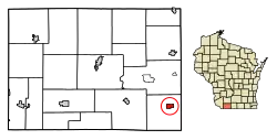 Location of South Wayne in Lafayette County, Wisconsin.